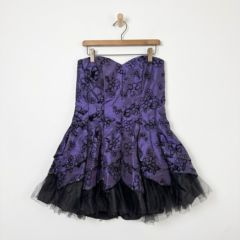 Y2K Masquerade Whimsigoth Purple Floral Tulle Party Dress Size 18/19 Fairycore